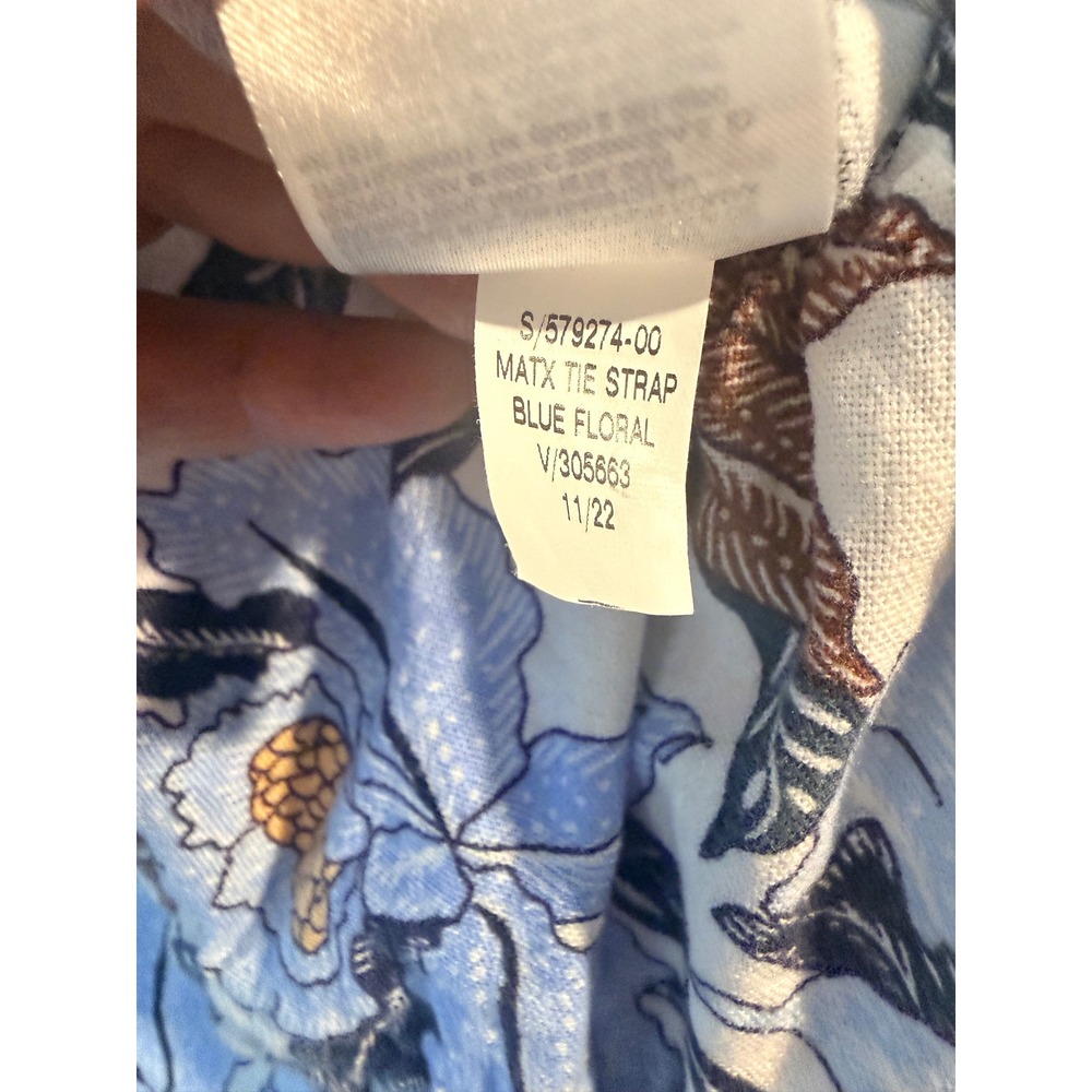 Old Navy Maternity Blue Floral Linen Blend Wide Leg Jumpsuit Tie Strap Medium - Picture 5 of 10